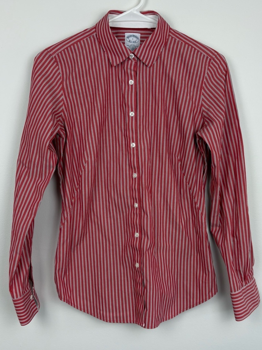 Brooks Brothers Red & White Striped Dress Shirt Size 2 Like New Classic Preppy - Picture 1 of 5